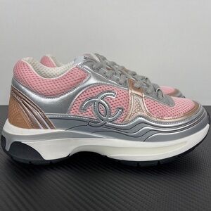CHANEL Pink and Metallic Sneakers